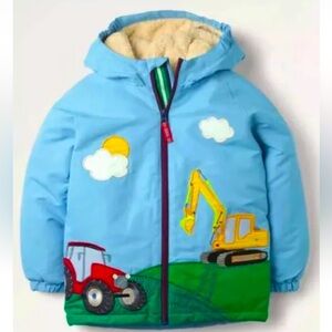 NWT! Mini Boden tractor harvest autumn sherpa line coat jacket boys kids